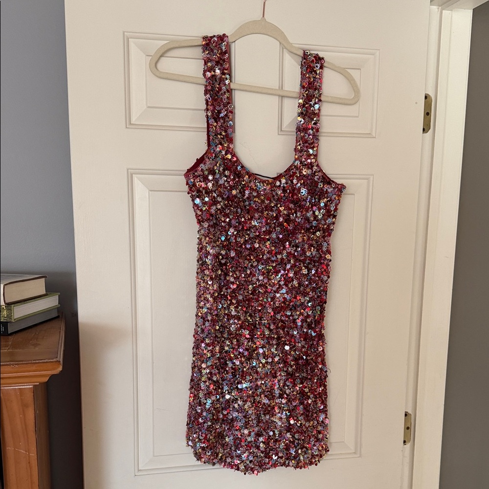 Alexis Sequin Mini Dress in Red and Silver